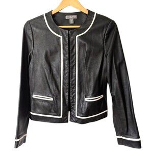 Kate Hill Black Leather Jacket‎ with White Accents